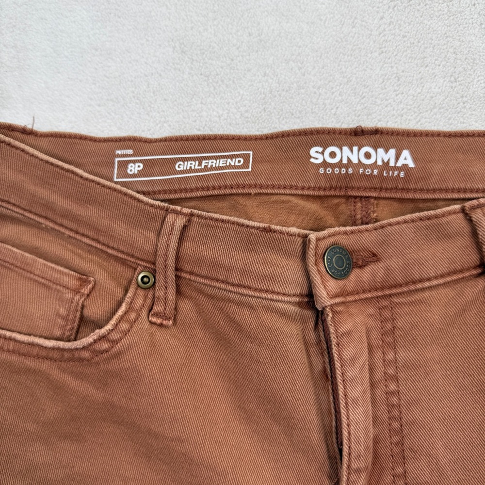 Sonoma Goods For Life Girlfriend Jeans Womens 8P Brown Cognac Petite Pants